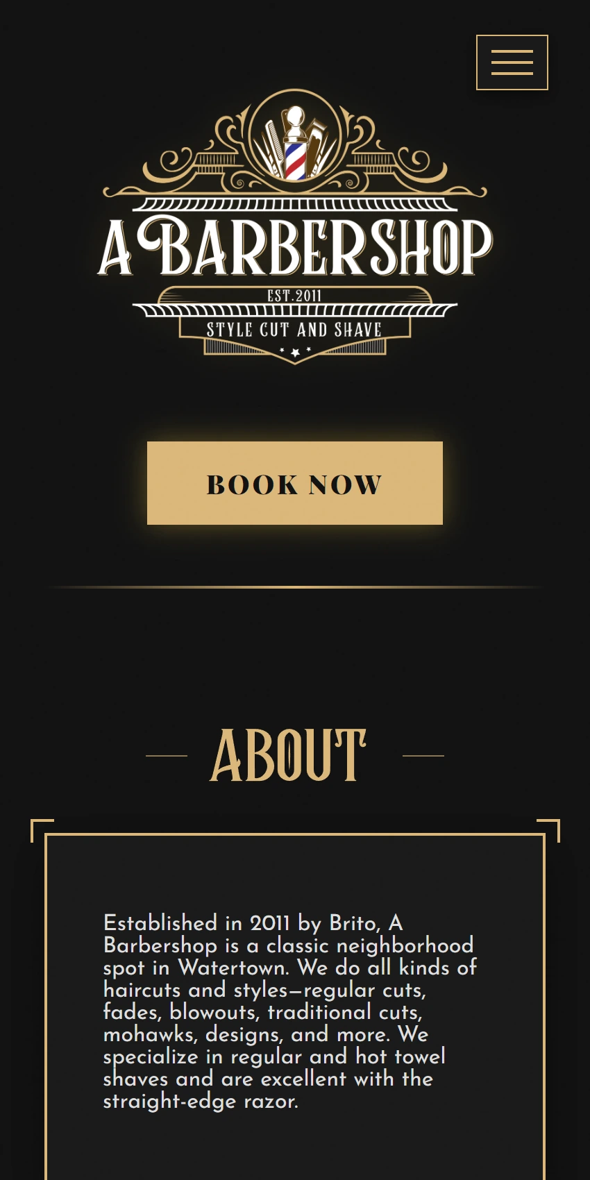 A Barber Shop website, mobile view